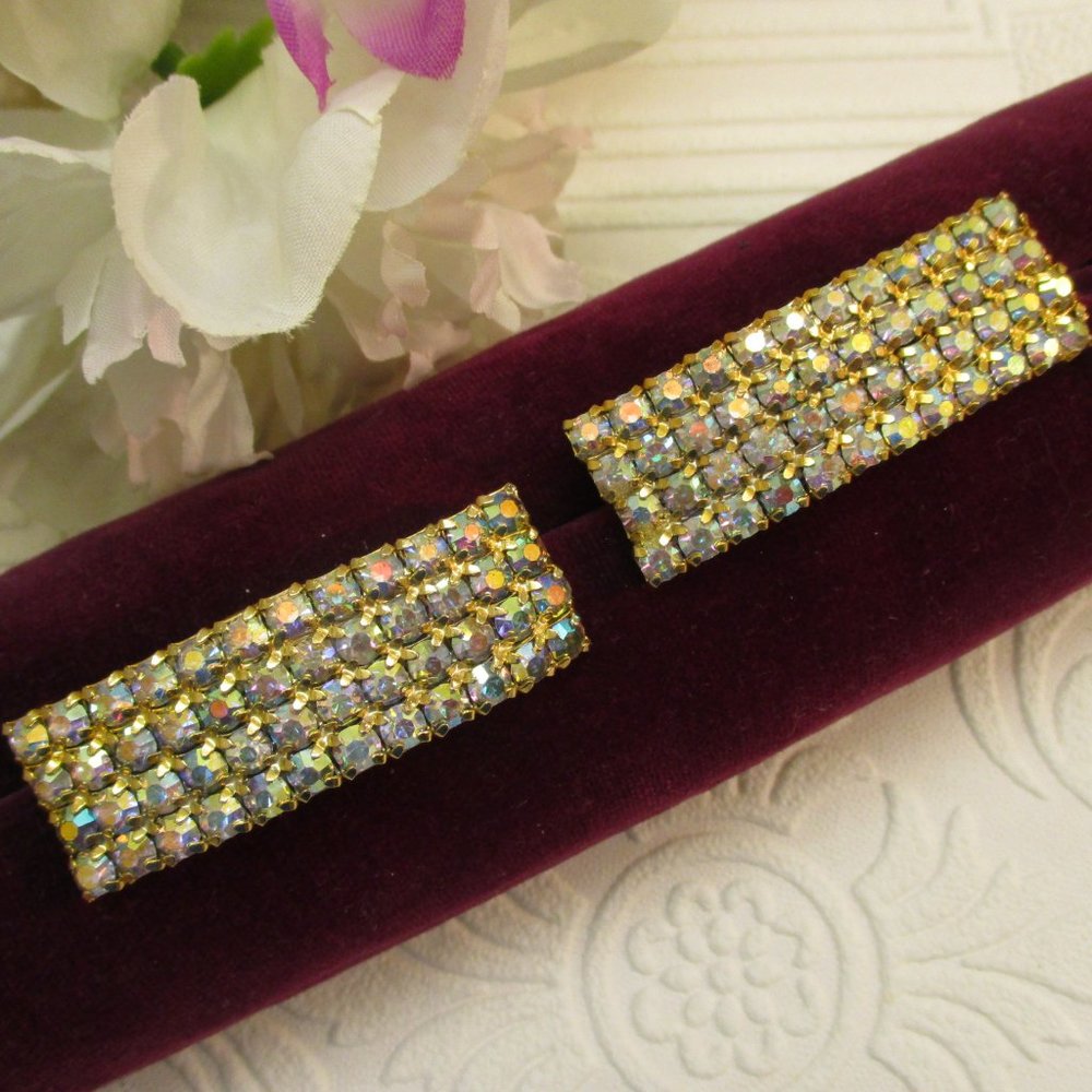 VINTAGE Convertible Aurora Borealis Rhinestone Shoe Clips - Picture 2 of 12